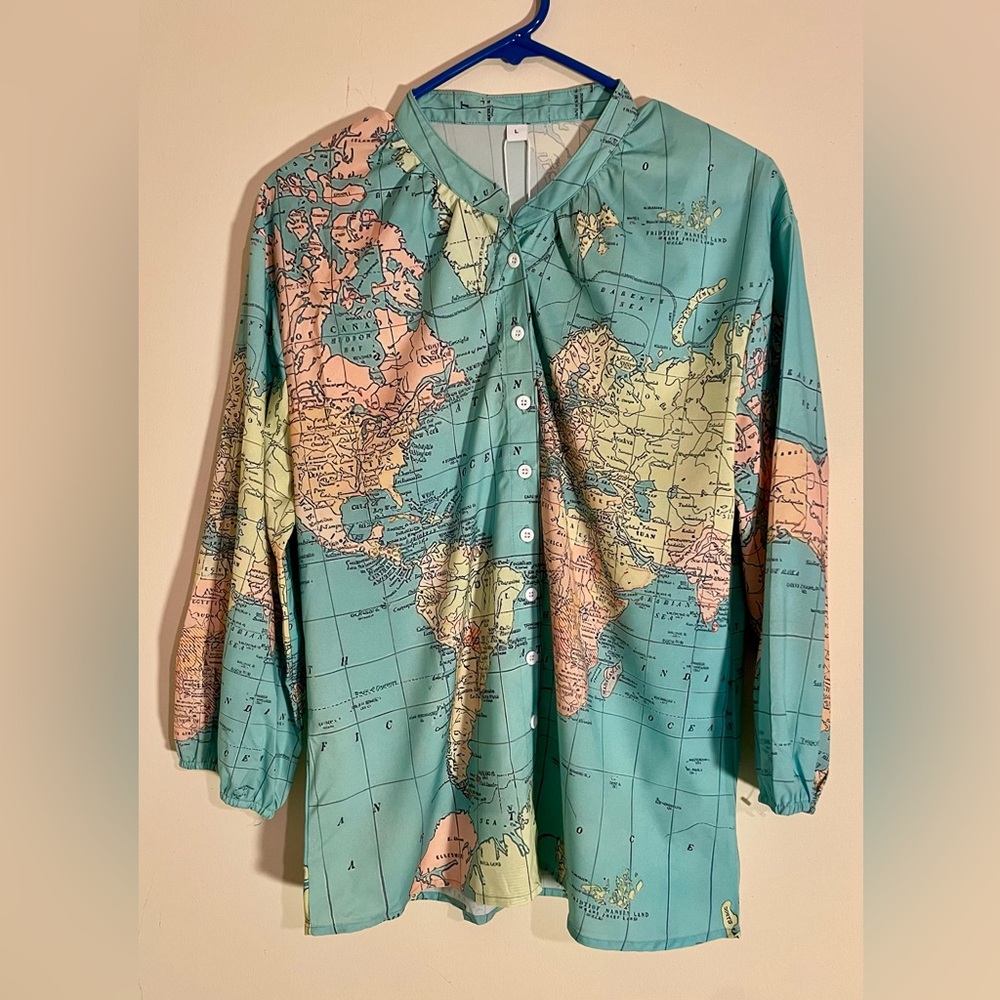 Map of World blouse, unique, new with tag. Large.
